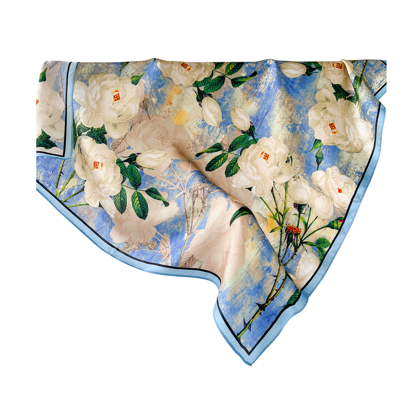 100% mulberry silk women's white rose print, 70*70 square scarf, elegant versatile decorative scarf and neckerchief - view 6