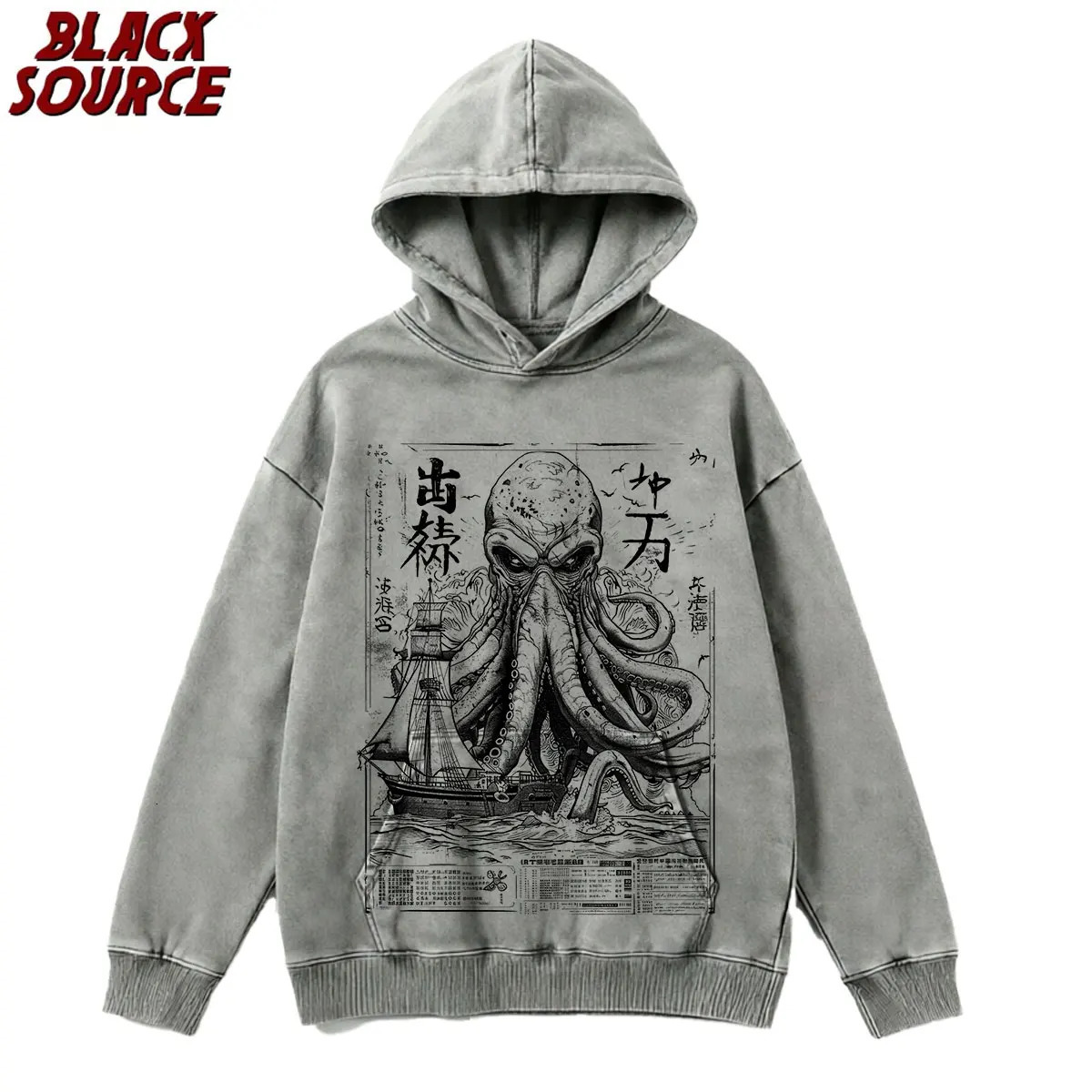 T306 Cthulhu Kraken Vintage Japanese Sea Monster Hoodie Horror Graphic Pullover Sweatshirt Y2K Art Aesthetic Streetwear 260922 - view 7