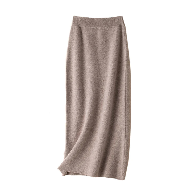 100% Pure Wool Skirt Womens Autumn and Winter MidLength HighWaisted Thin Cashmere Skirt Knitted AllMatch Hip Skirt 260923 - view 3