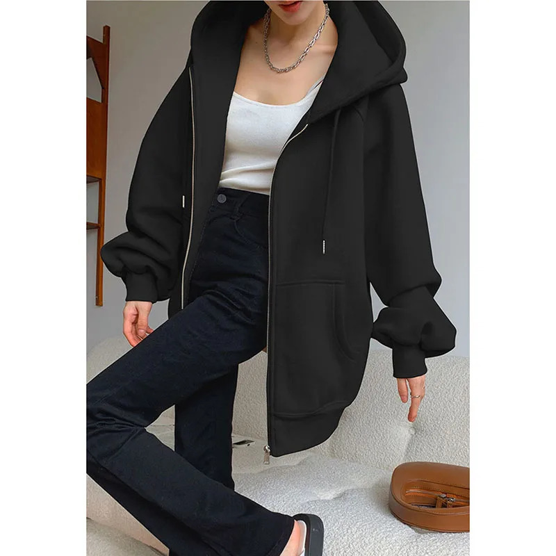 Gray Hooded Sweatshirts Women Autumn Winter Thicken Loose Zipper Cardigan Hoodies Female High Street Sports Casual Outerwear 260924 - view 7
