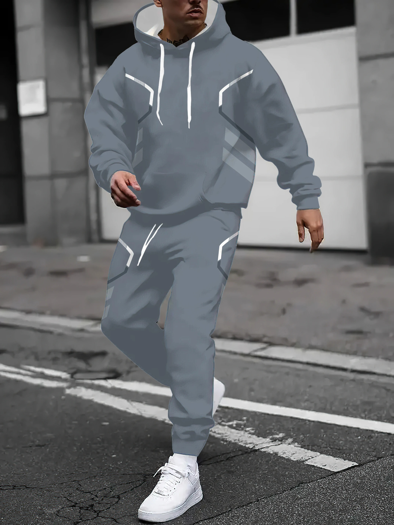 The mens hoodie set for Spring and Autumn features a casual fashionable soft and comfortable 3D pattern print 260924