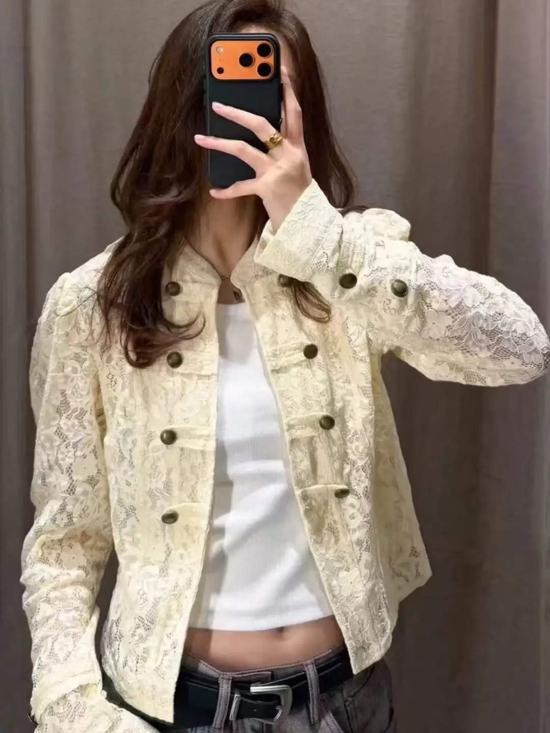 2026 Autumn Women Long Sleeve Stand Collar Napoleon Short Jacket Lace Knot Decor Slim Casual Outerwear Female Daily Wear 260924