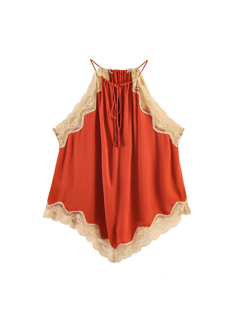 Summer Women Halter Top Fashionable Elegant Patchwork Lace Splicing Irregular Loose Fit Sleeveless Tank Top Chic Lady 260924 - view 4