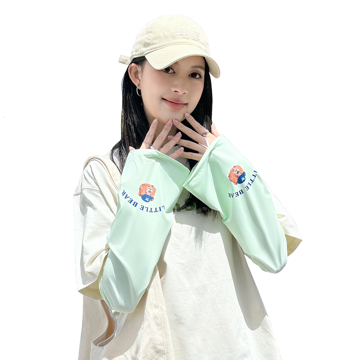 New cute bear-themed loose-fitting ice silk arm sleeves women, perfect for summer sun protection, driving, and UV protection - view 6