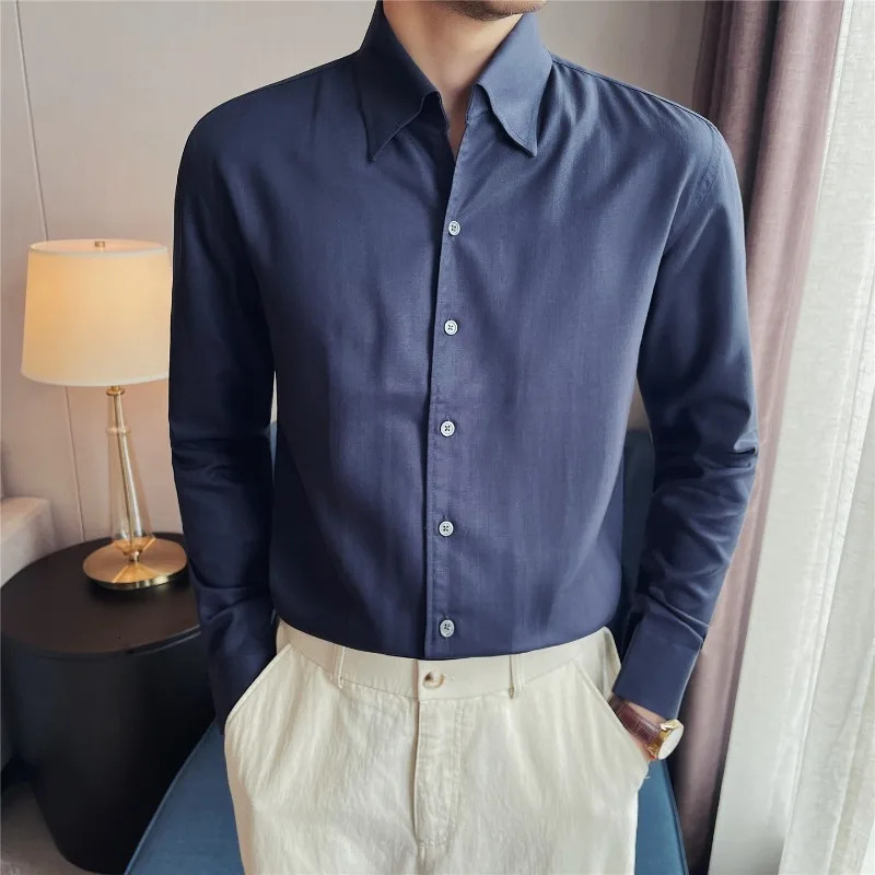 100% Lyocell Breathable Shirts for Men Clothes Business Social Formal Wear Solid Color Slim Fit Thin Long Sleeve Dress Shirt 260922 - view 7