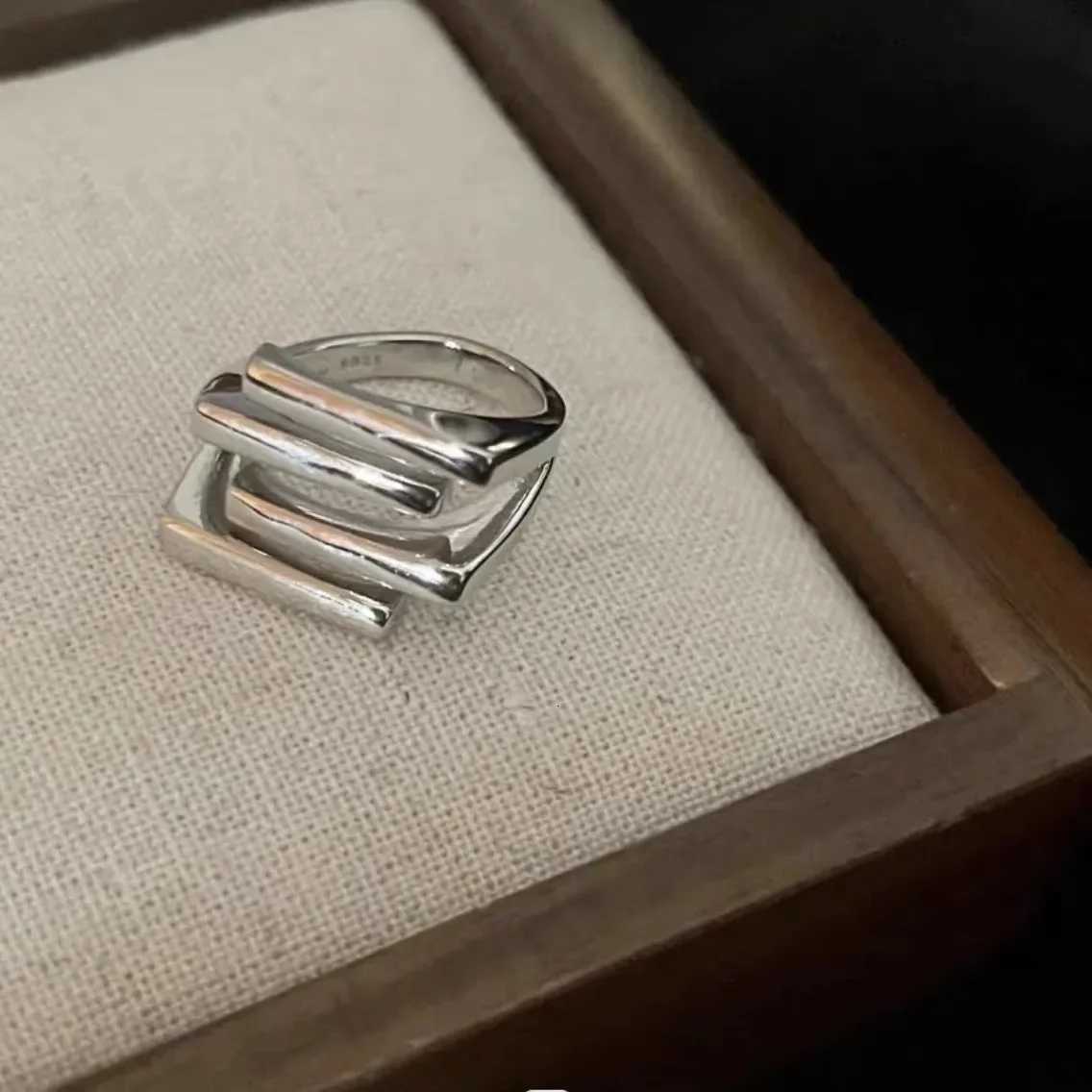 925 BF CLUB Band Rings Sterling Rings for Women Simple Geometric Handmade Irregular Retro Ring Gold Zircon Allergy For Birthday Gift N260924 - view 4