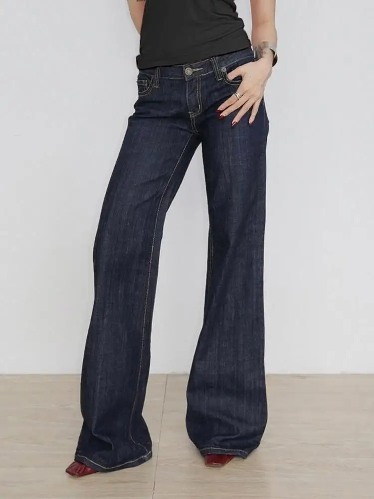 Women's Slim Fit Flared Jeans Y2K Vintage Low Rise Stretch Denim Pants with Embroidery Distressed Style for Everyday Outfits 260922