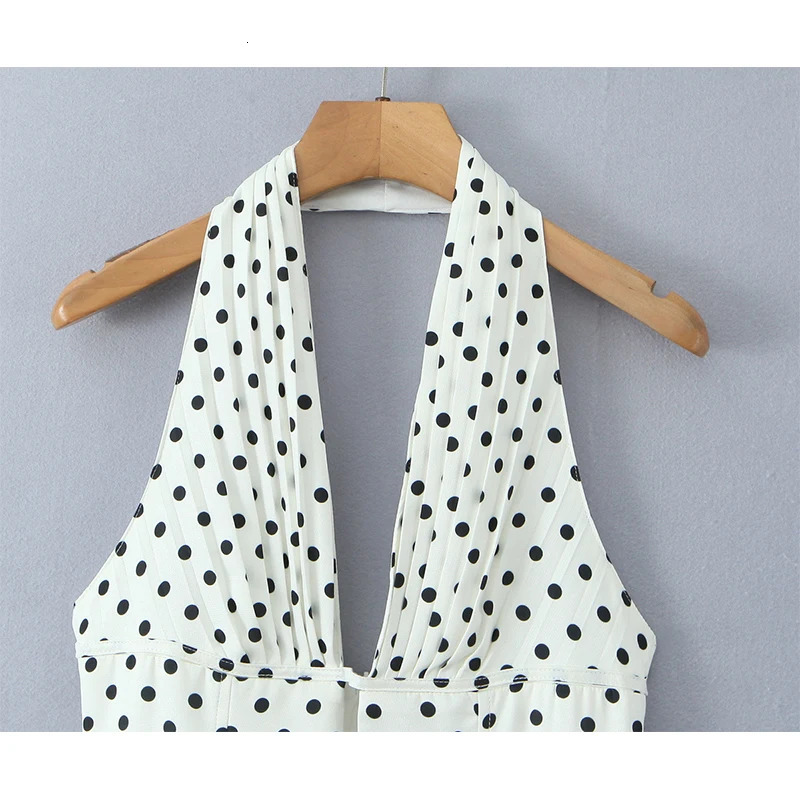 YENKYE French Style Retro Polka Dot Deep V Halter Dress Women Sexy Backless A-line Slim Sweet Elegant Mini Dresses Summer Robe 260922 - view 4