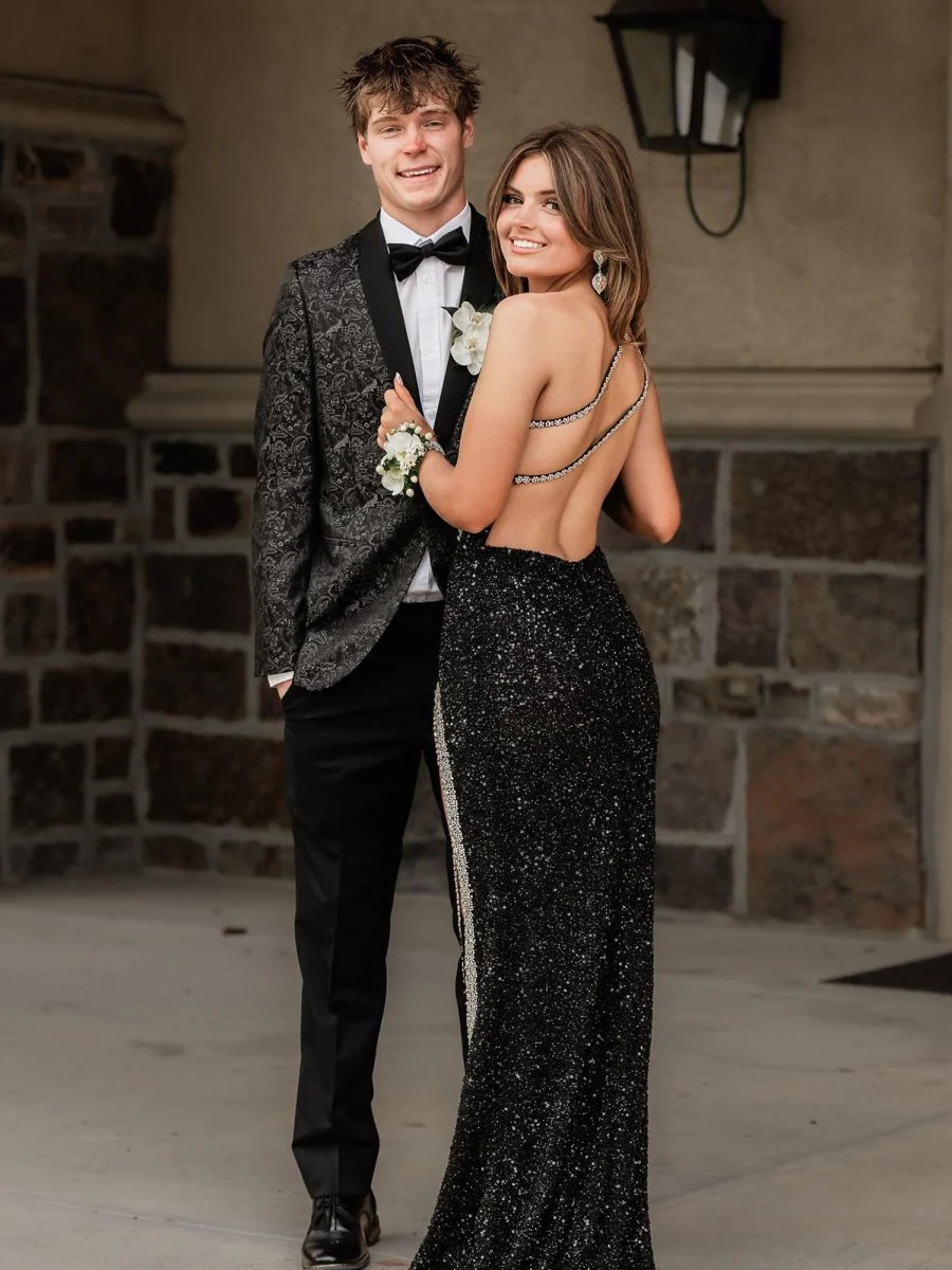 Customized Mermaid Black Shining 3D Water Diamond Women's Evening Sexy One Shoulder Side Split Formal Occasion Ball Dress - view 3