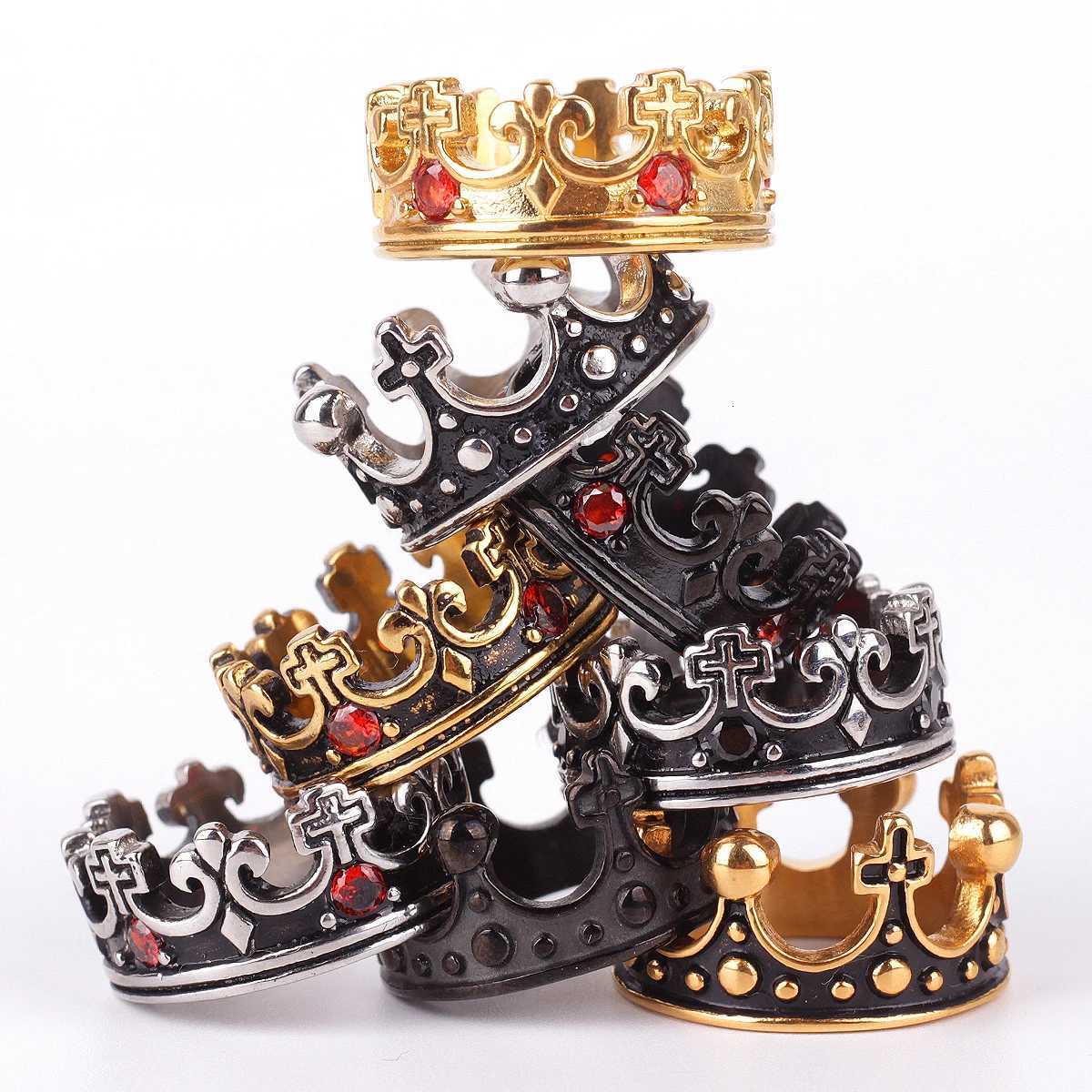 Steel Stainless Band Royal Rings Crown Luxury Rhinestone Man Rings Creativity Simple Punk for Male Boyfriend Fashion Jewelry Gift N260924 - view 7