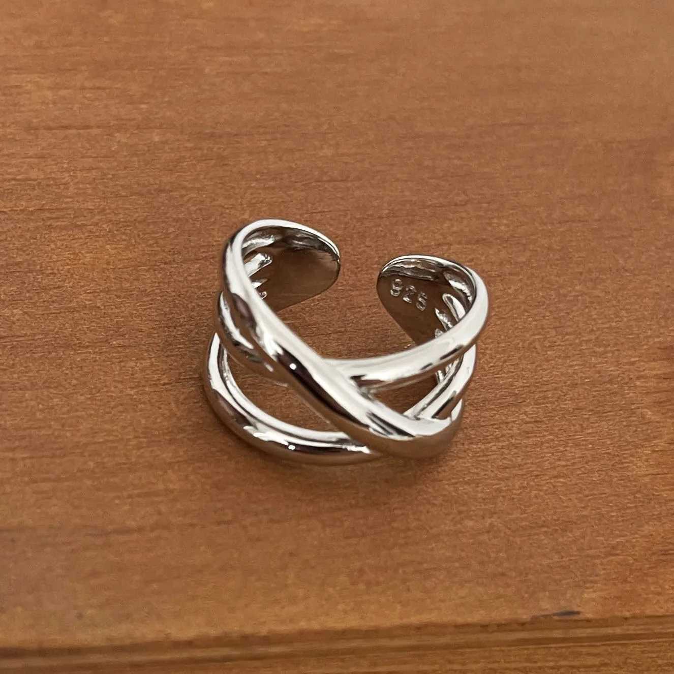 Silver Band Sterling Rings 925 Rings For Women Men Fine Jewelry Finger Adjustable Open Gold Cross Ring For Party Birthday Gift N260924