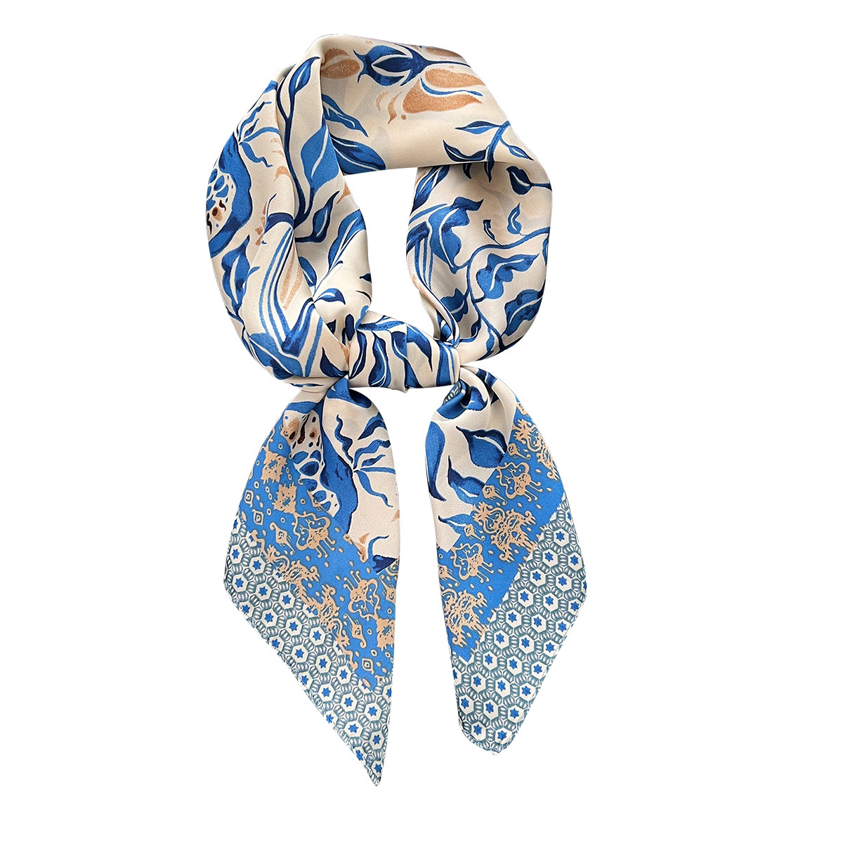Summer blue leaf pattern silk scarf, new style women, with sophisticated look, practical gift for mothers, and a decorative scarf - view 6