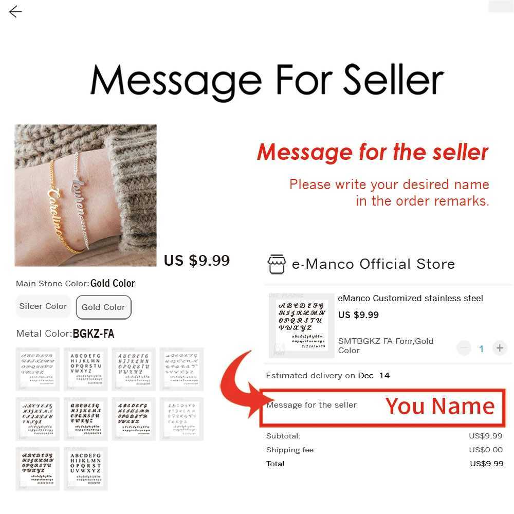 Custi Bangle Steel EMANCO Stainl Wen's Name Bracelet Gold-plated Fashion Jewelry Gift port Generation Shipment N260924 - view 6