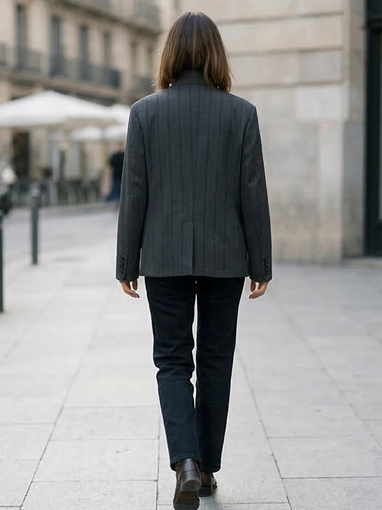 Willshela Women Fashion Solid Single Button Blazer Vintage Long Sleeves Half High Neck Female Office Lady Outfits 260924 - view 7