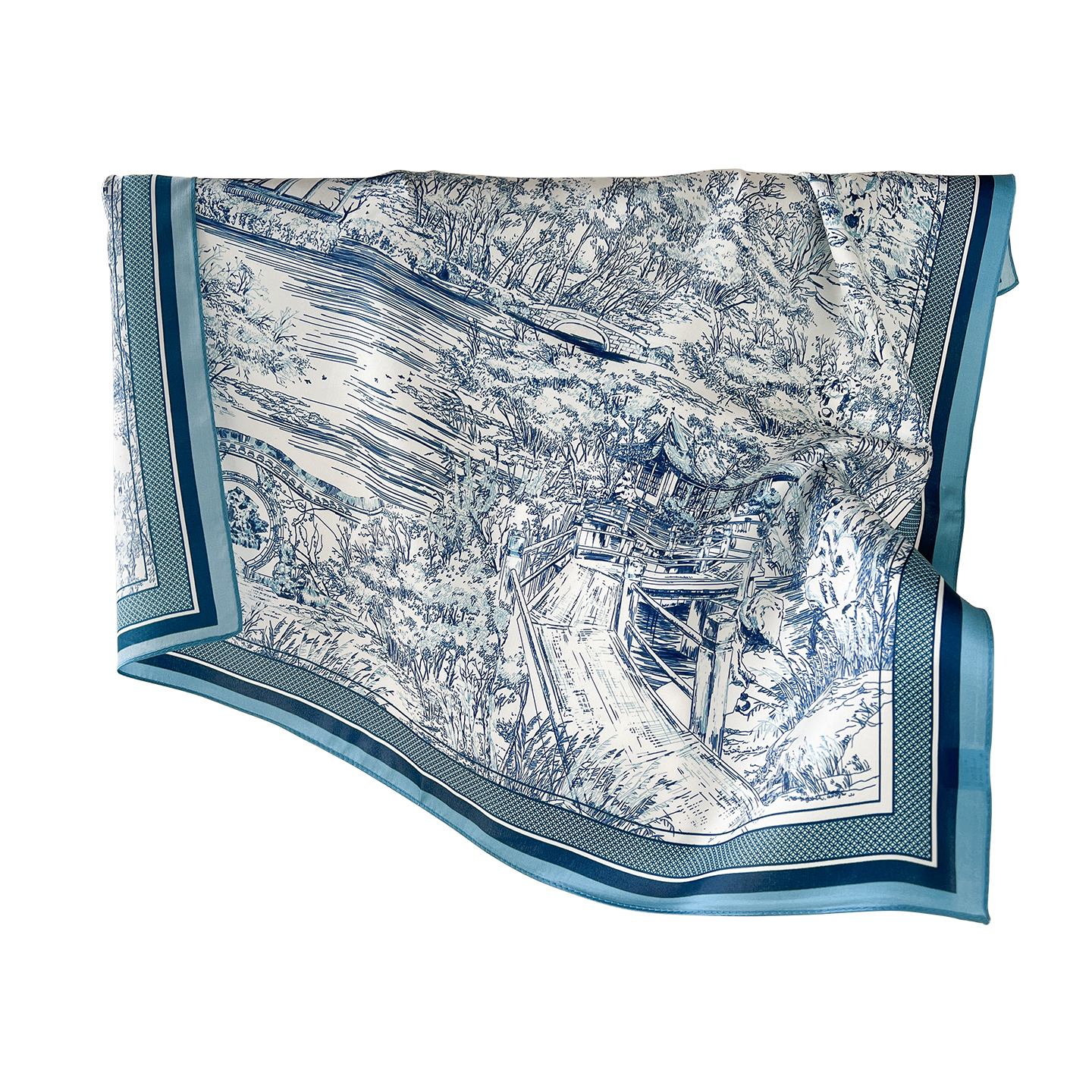 100% pure silk, 70x70 cm, mulberry square women's blue-toned printed silk scarf, shawl, suitable for pairing with suits and shirts, versatile sca - view 6