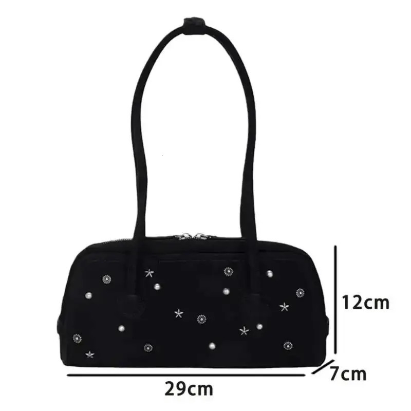 Shoulder Bag Women Star Metal Rivet Large Capacity PU Leather Stitching Zipper Handbag Solid Color Retro Street Trend Motorcycle 260924 - view 4