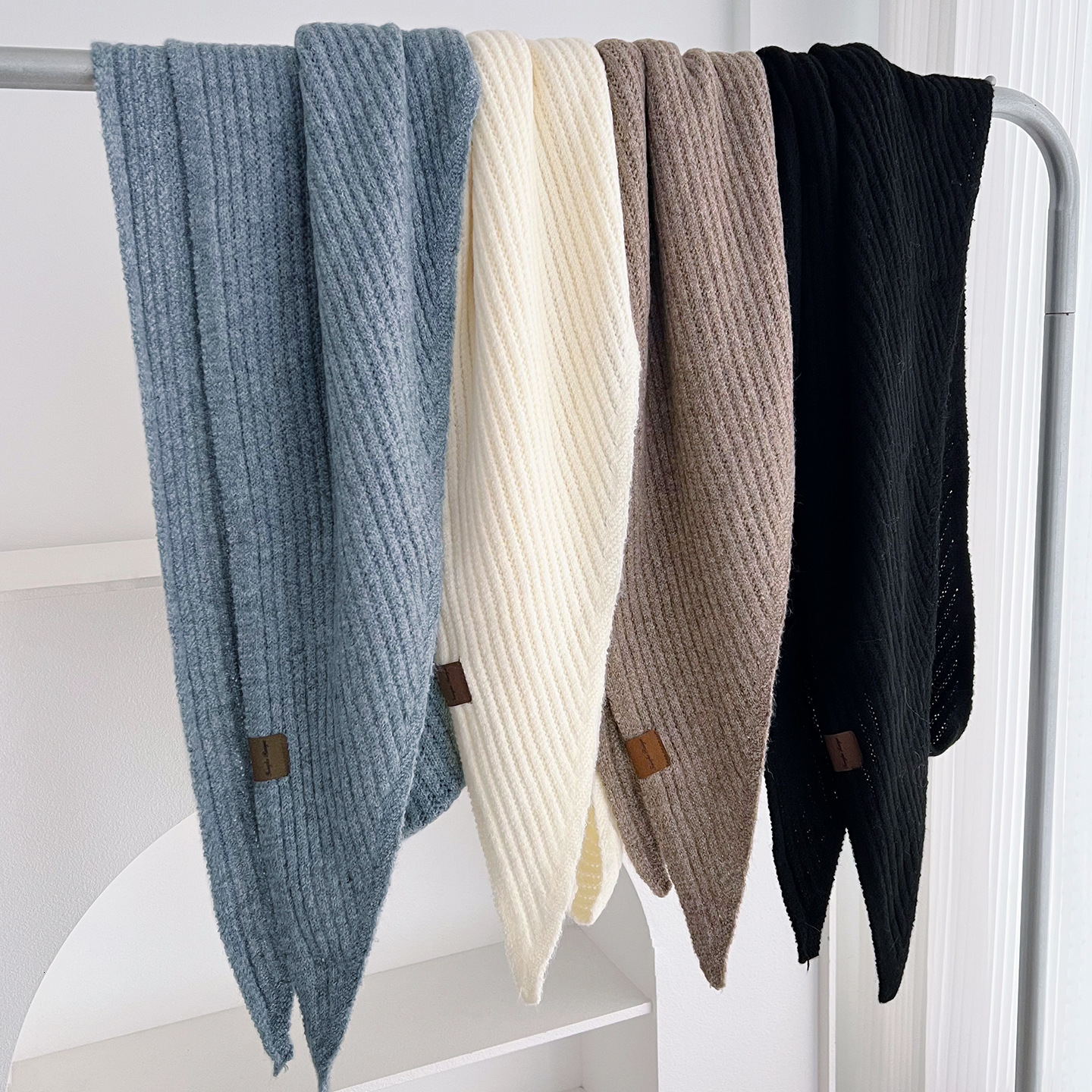 Soft and simple wool blend warm knitted triangle shawl for women, 2026 new fashion versatile hollow-out neck scarf