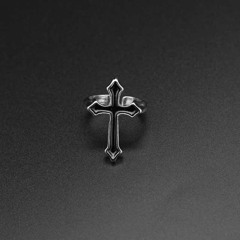 Black Band Vintage Rings 1PC Big Cross Open Ring For Women Party Jewelry Men Trendy Gothic Metal Color Finger Ring Anillo N260924