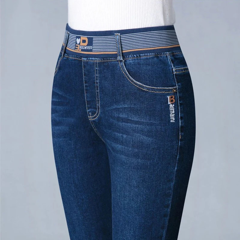 Mother Pencil Jeans Women Casual Elastic High Waist Skinny Denim Pants Big Size 36 Retro Stretch Vaqueros Korean Elegant Jeansy 260922 - view 4