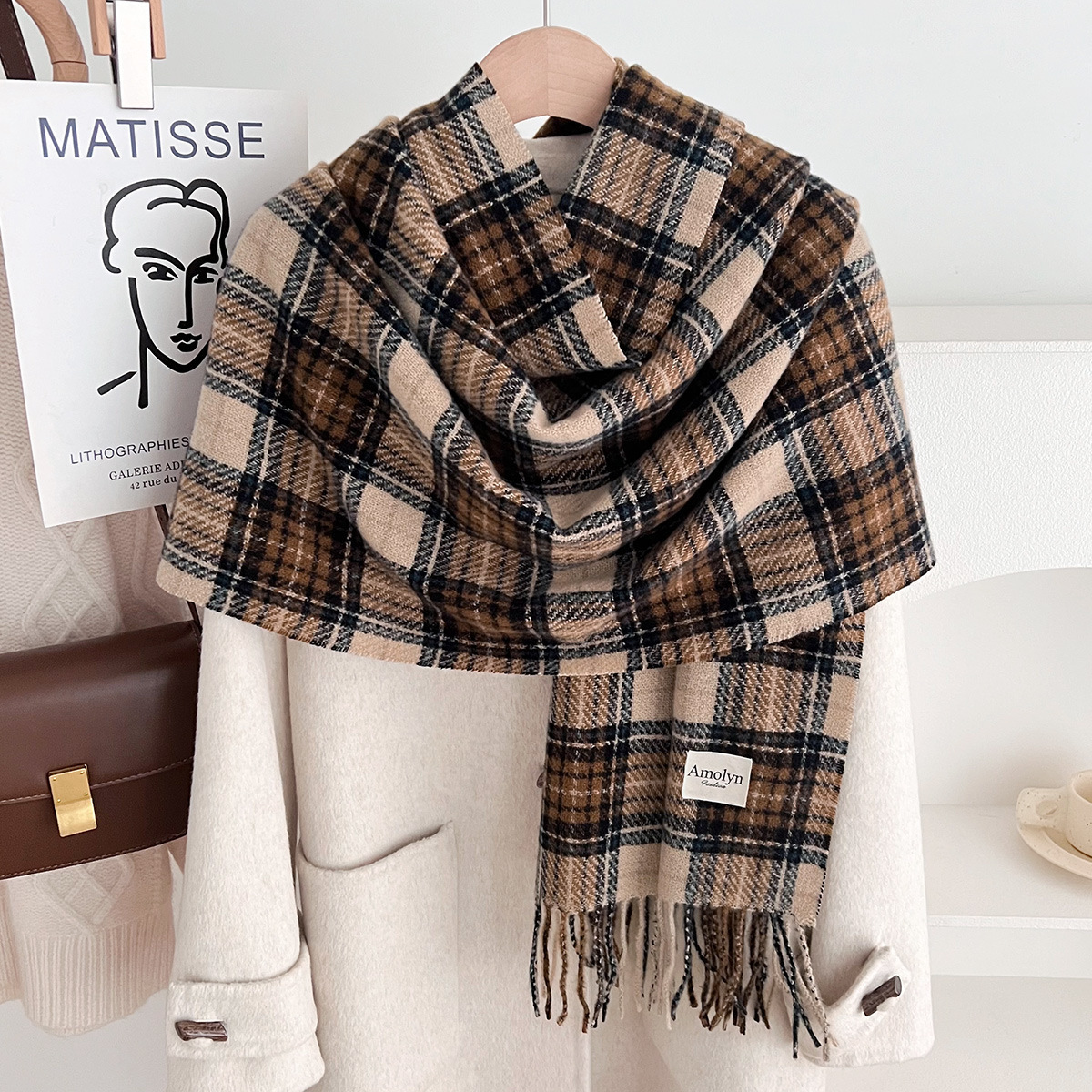Autumn Winter for Women New Plaid Imitation Cashmere Scarf Melad Color-blocking Shawl Thickened Warm Versatile Neck Warmer