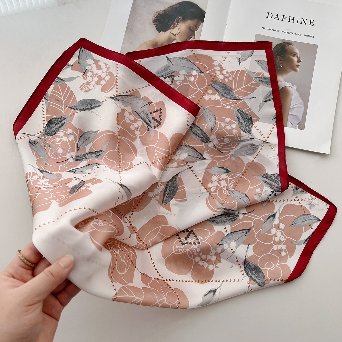 Summer New Printed Imitation Silk Fashion Versatile Windproof Neck Guard Hairband Matching Professional Workwear Small Scarf - view 5