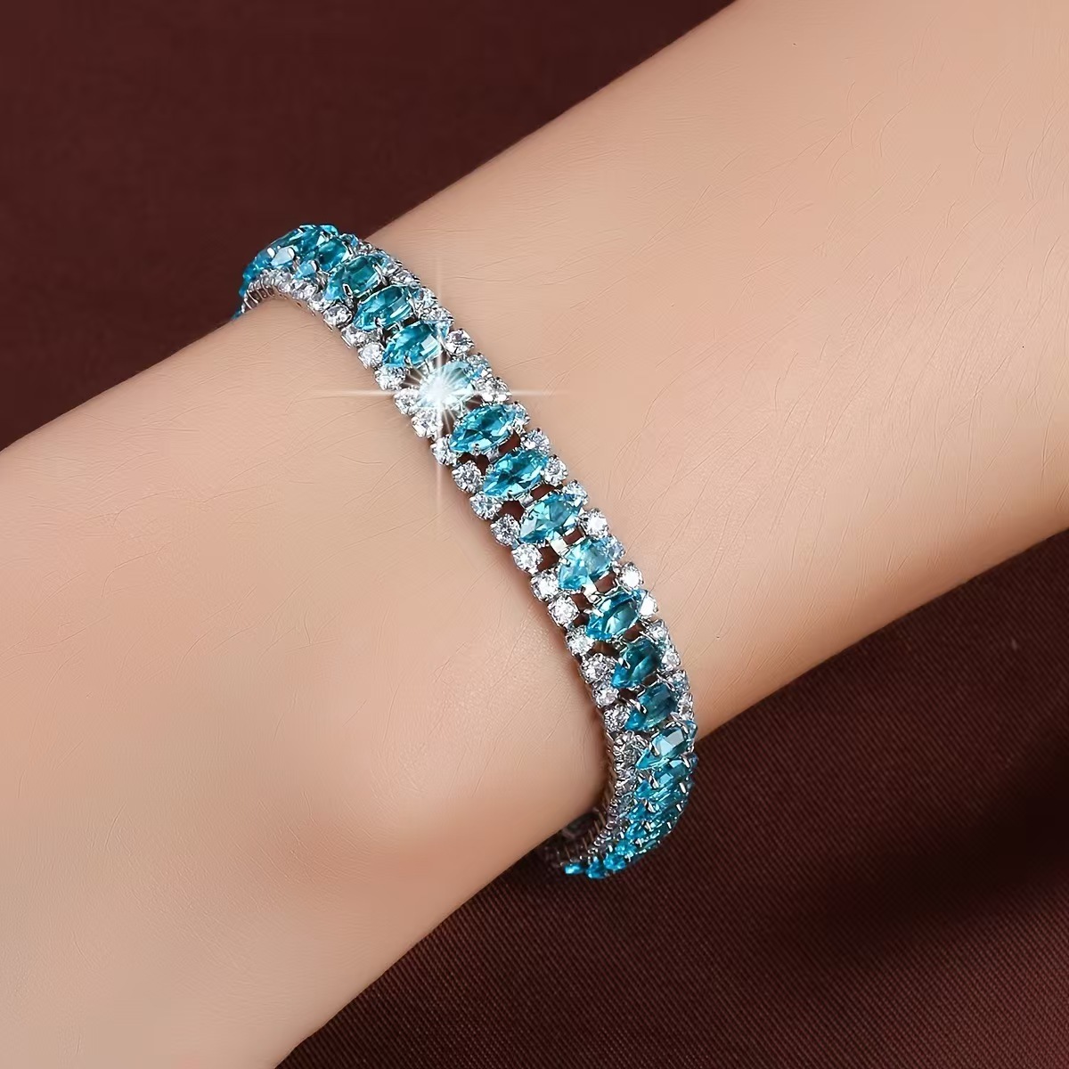 GRA Certified Moissanite Multicolor Marquise Cut Tennis Bracelet 18K Gold Plated Women Wedding Party Bracelet - view 4
