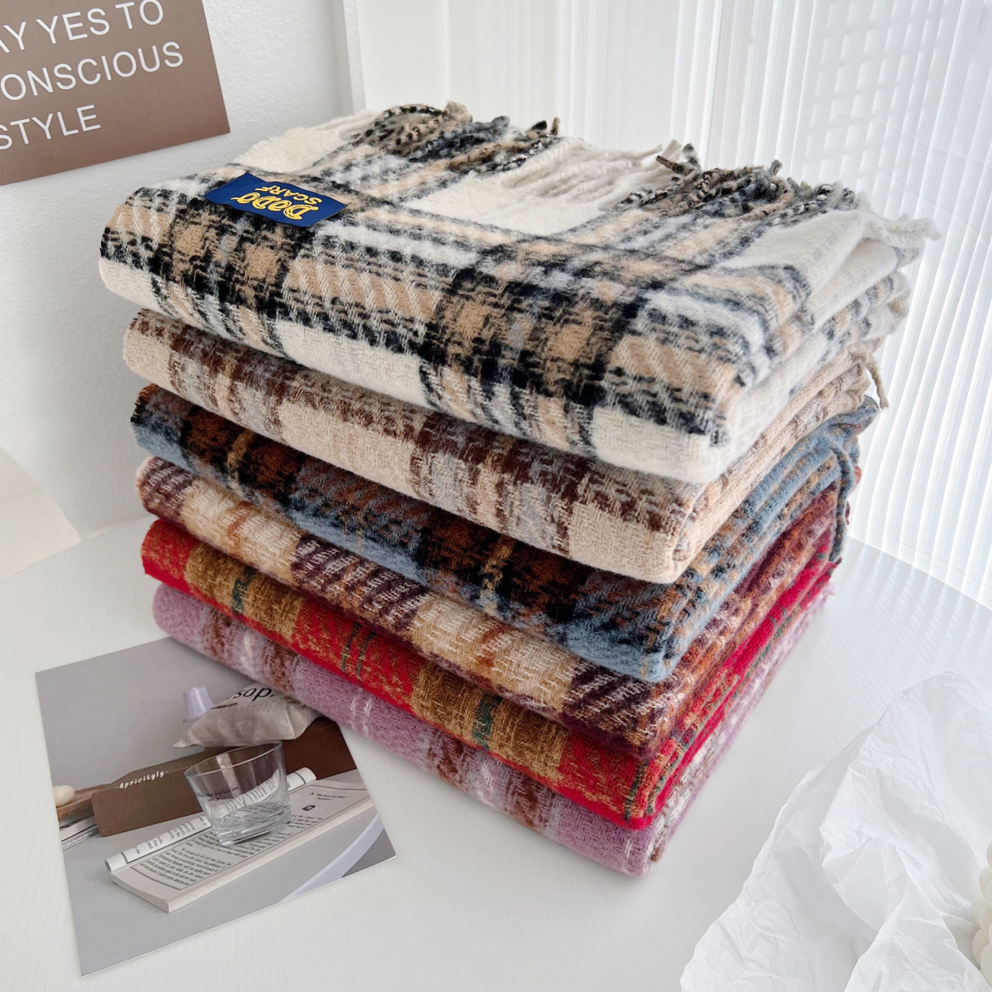 College-style Korean plaid women, thickened for winter, versatile, student-friendly, warm, 2026 new long scarf - view 5