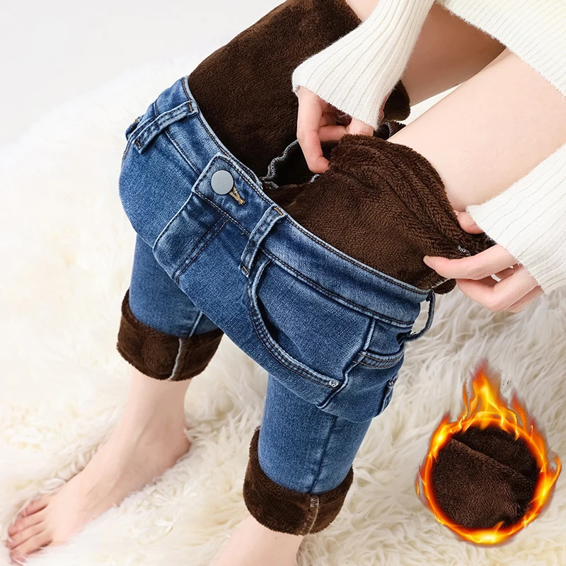 Women's Fleece Warm Winter Jeans Thicken Elastic Skinny Pencil Pants Fashion Korean Slim Plush Thermal Leggings Trousers 260922 - view 4
