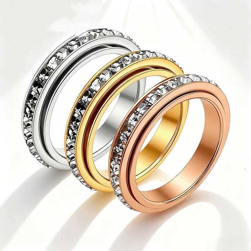 Rotatable Band Steel Rings Stainless Anxiety Ring with CZ Gemstone Ring for Women Men Unisex Stress Relief Statement Rings Jewelry Gifts N260924 - view 5