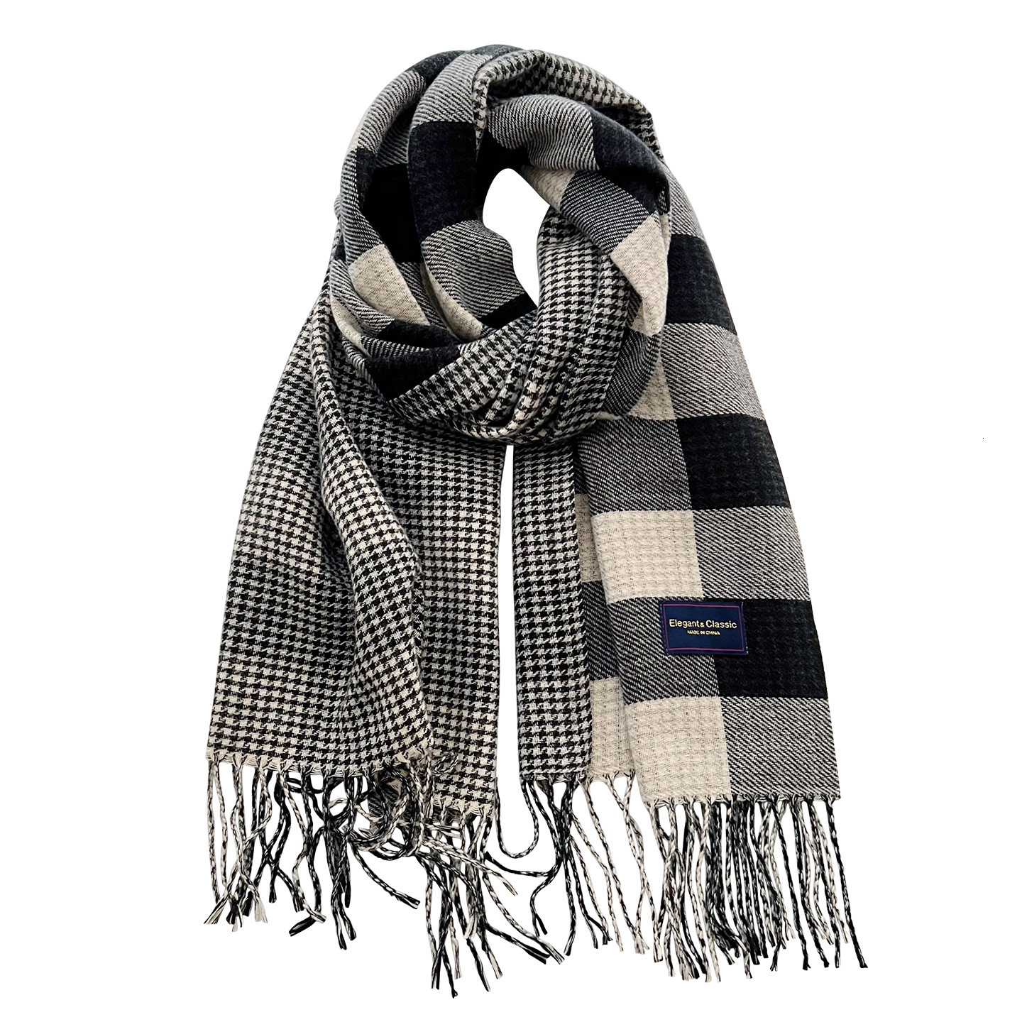 2026 Autumn/Winter New Versatile Korean-Style Scarf for Women, Thick Knitted Tassel Warm Neck Warmer, Imitation Cashmere Plaid Shawl - view 6