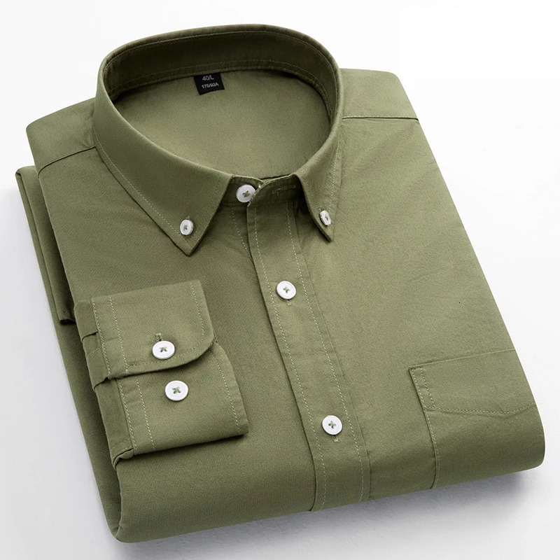 Classic Fit Fashion 100% Cotton Long-Sleeve Shirt for Men Single Pocket Slim Fit Casual Top Soft Oxford Solid Color Office Cloth 260922 - view 7