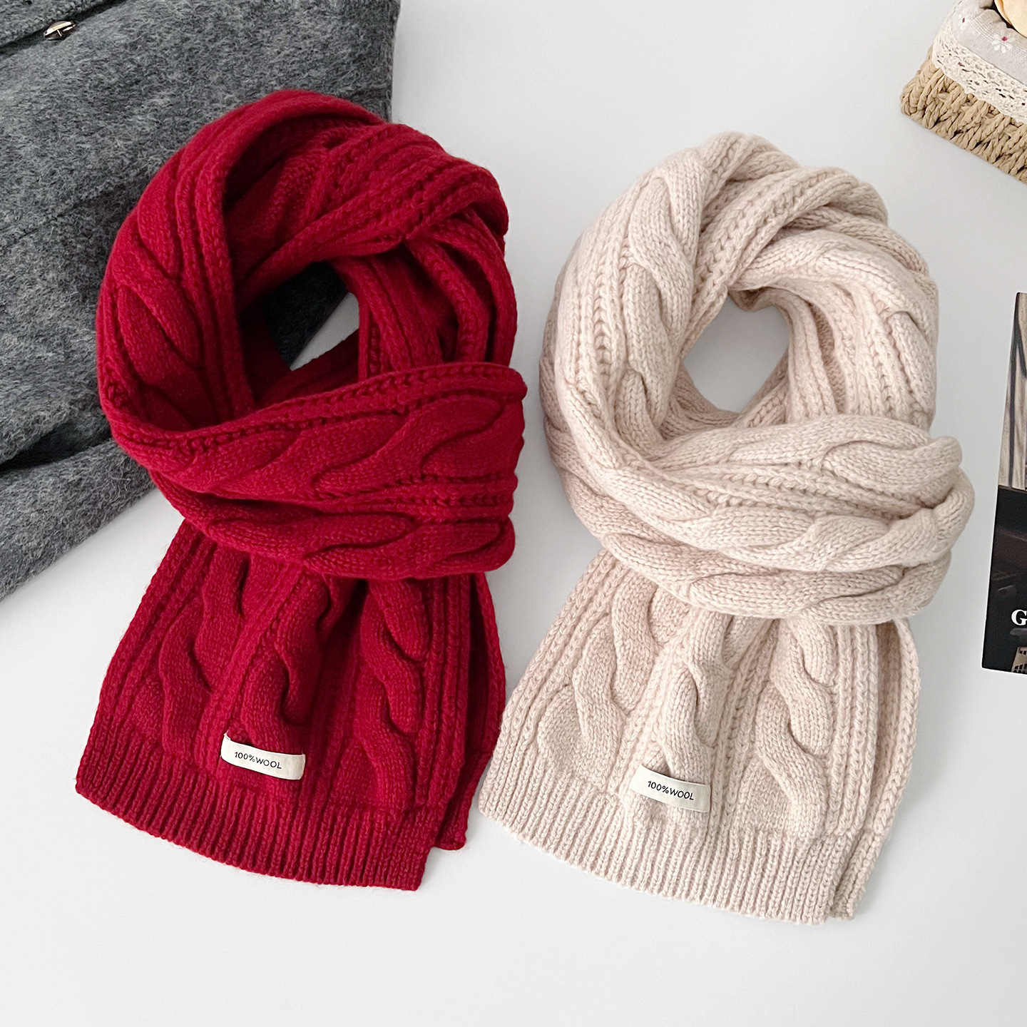Korea's 2026 new model 100% wool simple solid color knitted scarf, versatile students, unisex, warm neck warmer for autumn and winter - view 5