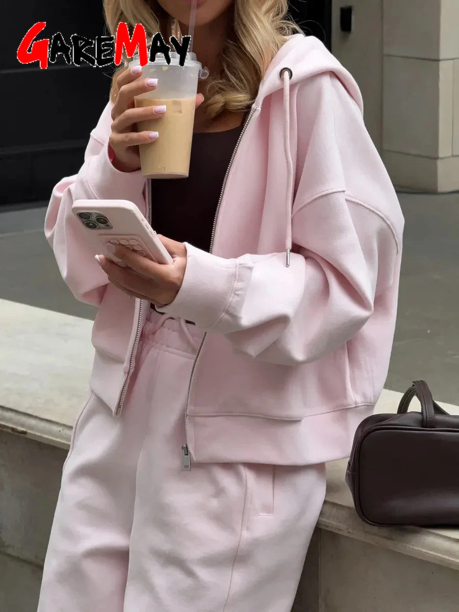 Fashion Women's Summer Tracksuit with A Zipper Pants Cotton Pink Two Piece Set Women Classic Red Tracksuit for Women with A Hood 260922 - view 4