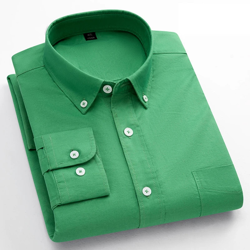 Classic Fit Fashion 100% Cotton Long-Sleeve Shirt for Men Single Pocket Slim Fit Casual Top Soft Oxford Solid Color Office Cloth 260922 - view 4
