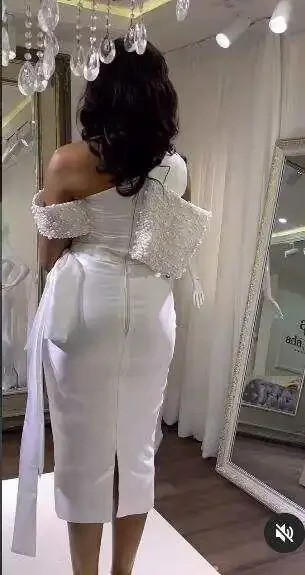 Elegant White Pearl Evening Gown 2026 Sexy Off Shoulder And Calf Women's Cocktail Party Formal Occasion Dress Customized - view 3
