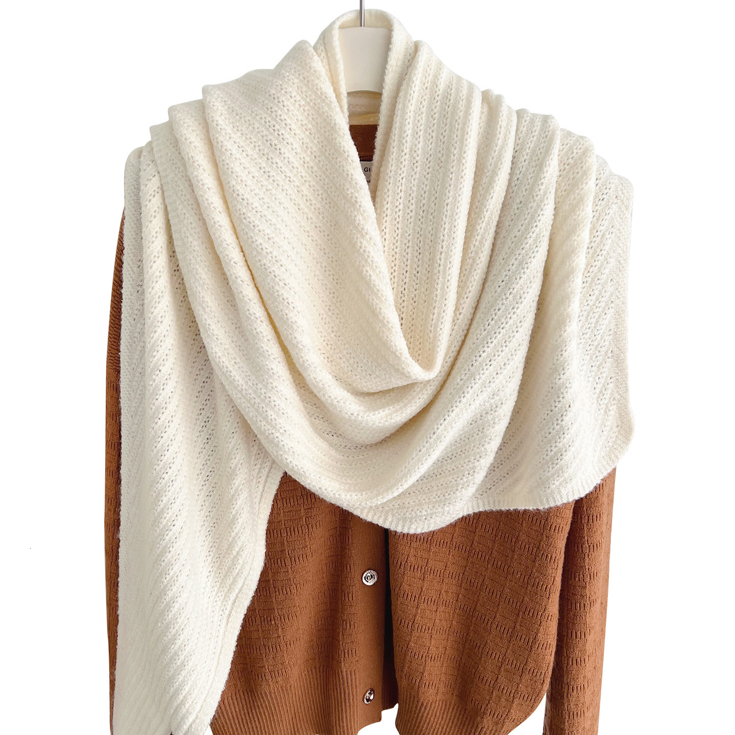 Soft and simple wool blend warm knitted triangle shawl for women, 2026 new fashion versatile hollow-out neck scarf - view 6