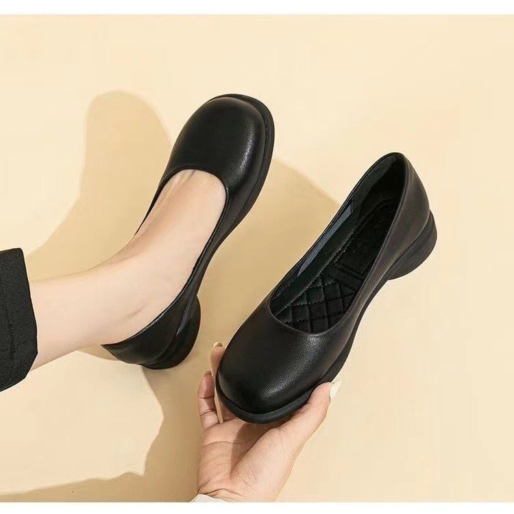 Comfortable Pure Black Flat Work Shoes round Toe Women's Flats Stand for Long Time Soft Bottom Interview Professional Office ... - view 3