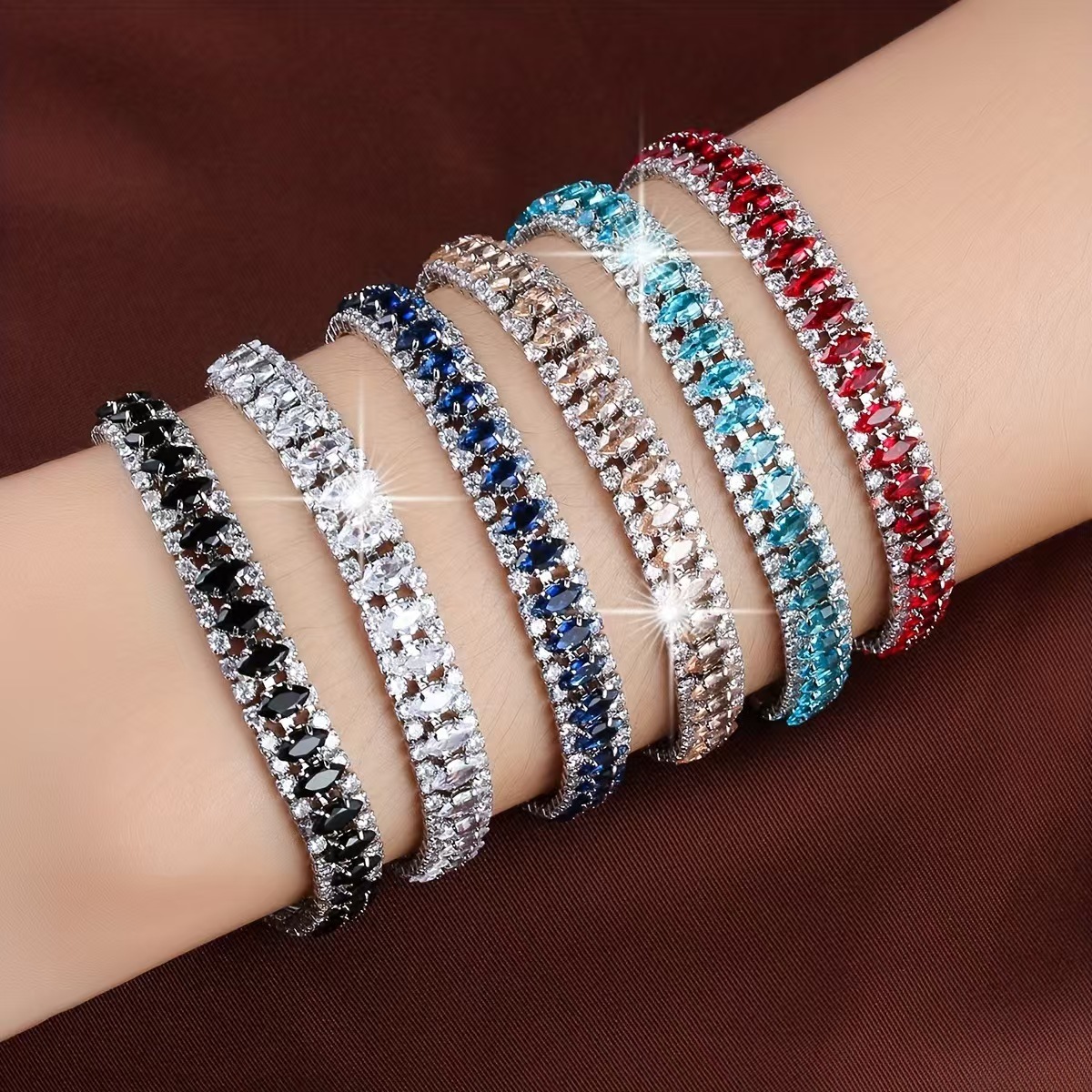 GRA Certified Moissanite Multicolor Marquise Cut Tennis Bracelet 18K Gold Plated Women Wedding Party Bracelet - view 6