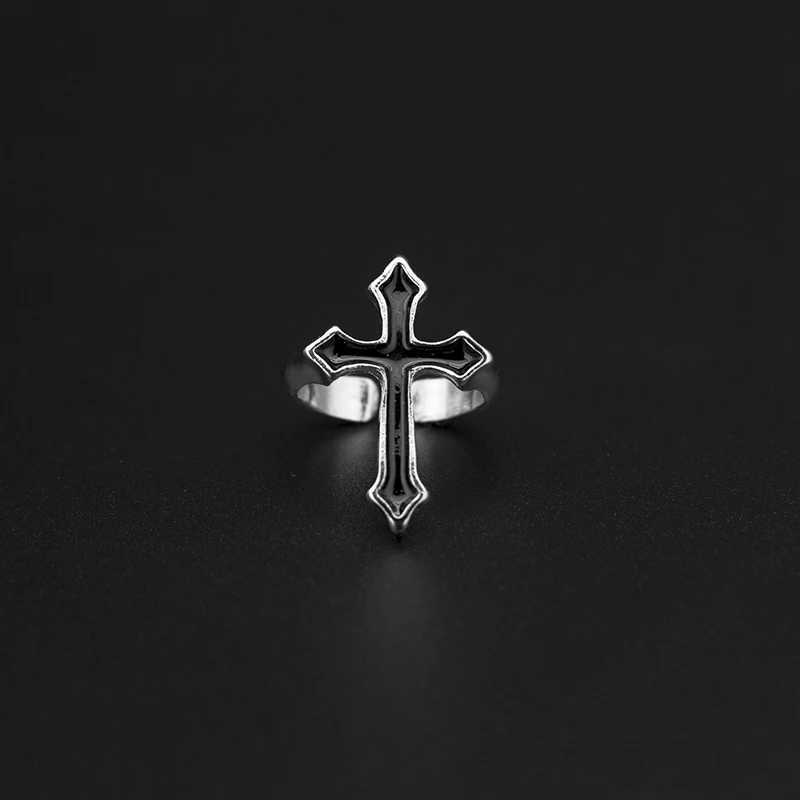 Black Band Vintage Rings 1PC Big Cross Open Ring For Women Party Jewelry Men Trendy Gothic Metal Color Finger Ring Anillo N260924 - view 6