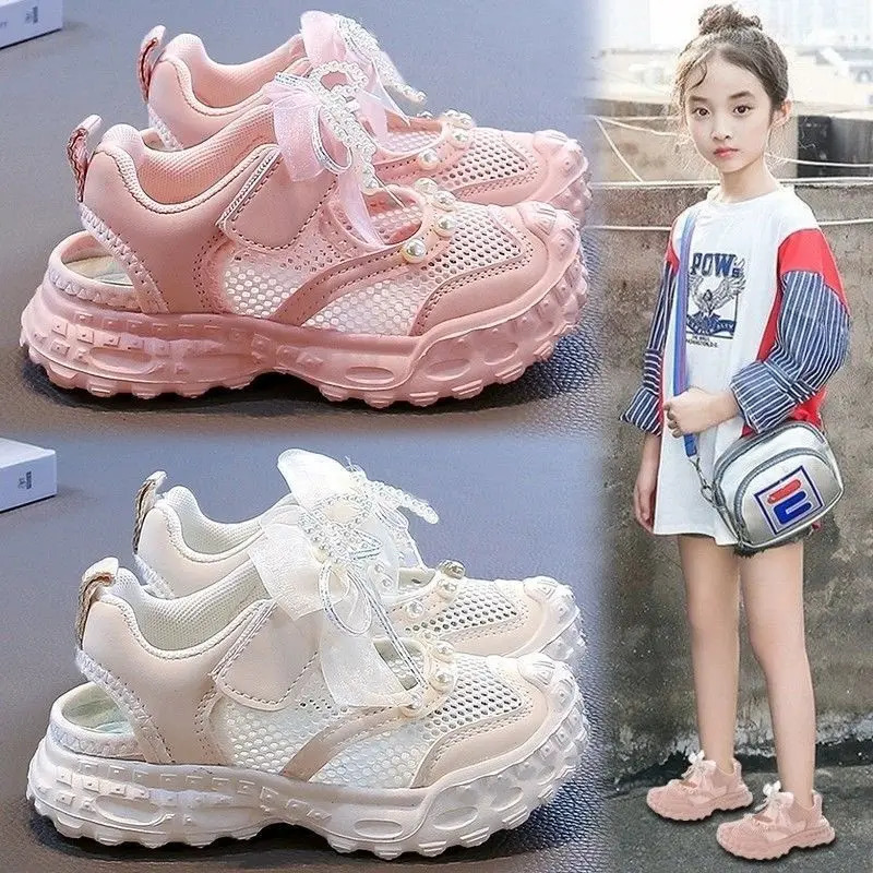 Girls' princess sandals summer 2026 children's Baotou foreign pearl single mesh shoes for children mesh sneakers 260923 - view 3