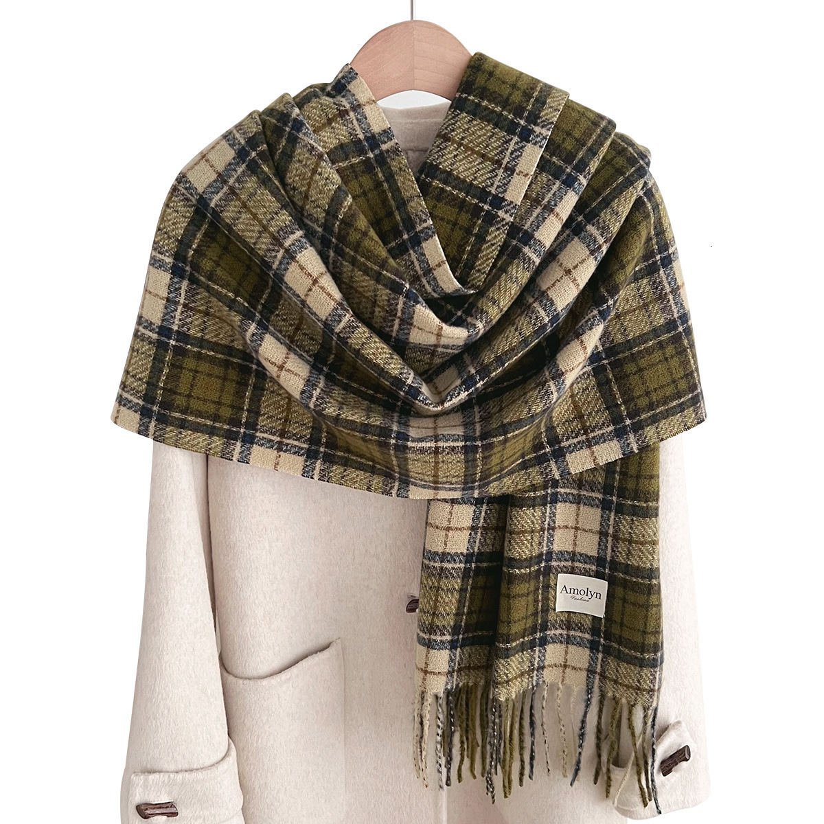 Autumn Winter for Women New Plaid Imitation Cashmere Scarf Melad Color-blocking Shawl Thickened Warm Versatile Neck Warmer - view 6