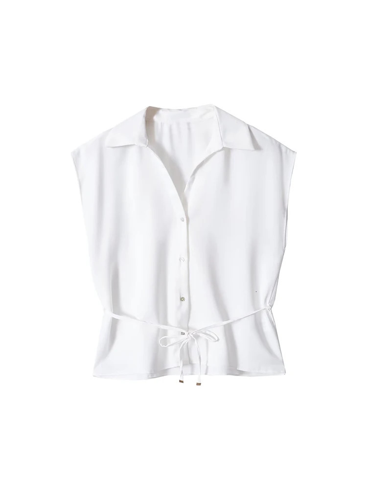 TFMLN Women Casual Tops Sleeveless Lace Up Blouse Fashion Streetwear Elegant Turn Down Collar Buttons Commuting Shirts 260924 - view 4
