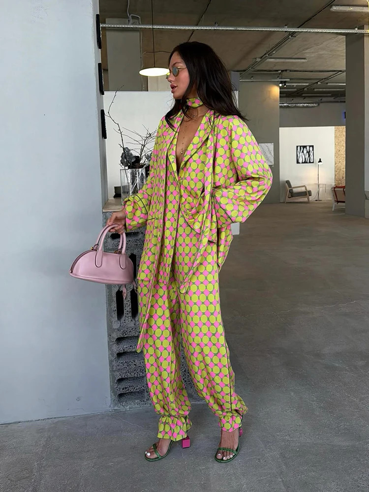 Vintage Polka Dot Women's Pants Sets 2 Pieces Tie Lapel Full Sleeve Blouses Loose Wide Leg Pant 2026 Autumn Lady Vacation Suits 260922 - view 6