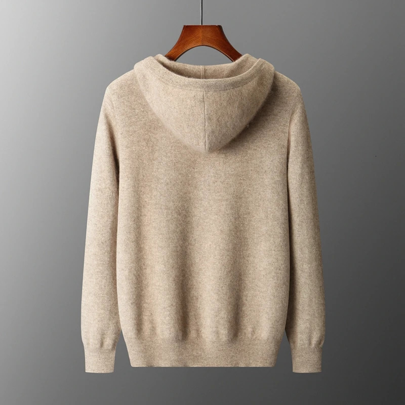 Men Knitted Plane Hooded Cardigan Cashmere Sweater Zipper n Pocket Decoration High quality Thick Warmth Hoodie 260922 - view 4