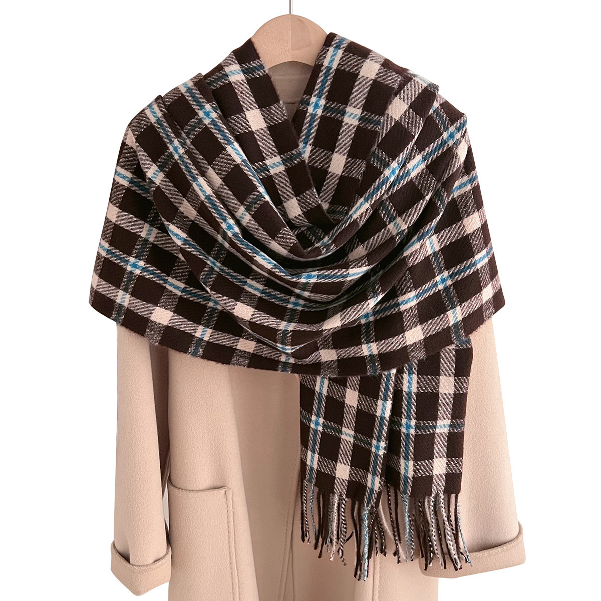 Classic Plaid Scarf Winter New Korean Retro Shawl Japanese Style Student Imitation Cashmere Warm Thickened Neck Warmer - view 6