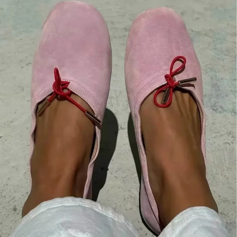 HighQuality Soft Leather Ballet Flats Women Bow Tie Detail RoundToe SlipOn Loafers Comfortable Soft Soles Suede Casual Shoes 260924 - view 5