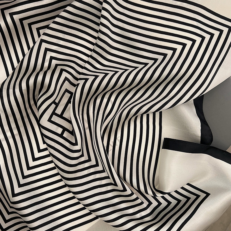 Yang Caiyu's same style striped versatile for bag decoration, formal wear, French-style neck scarf, spring and autumn mulberry silk square scarf - view 5