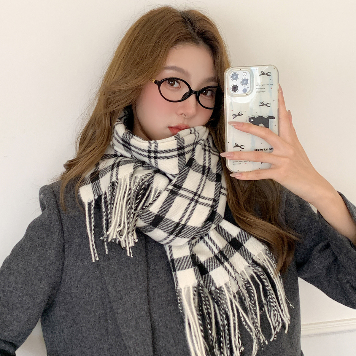 Classic Plaid Scarf Winter New Korean Retro Shawl Japanese Style Student Imitation Cashmere Warm Thickened Neck Warmer - view 4