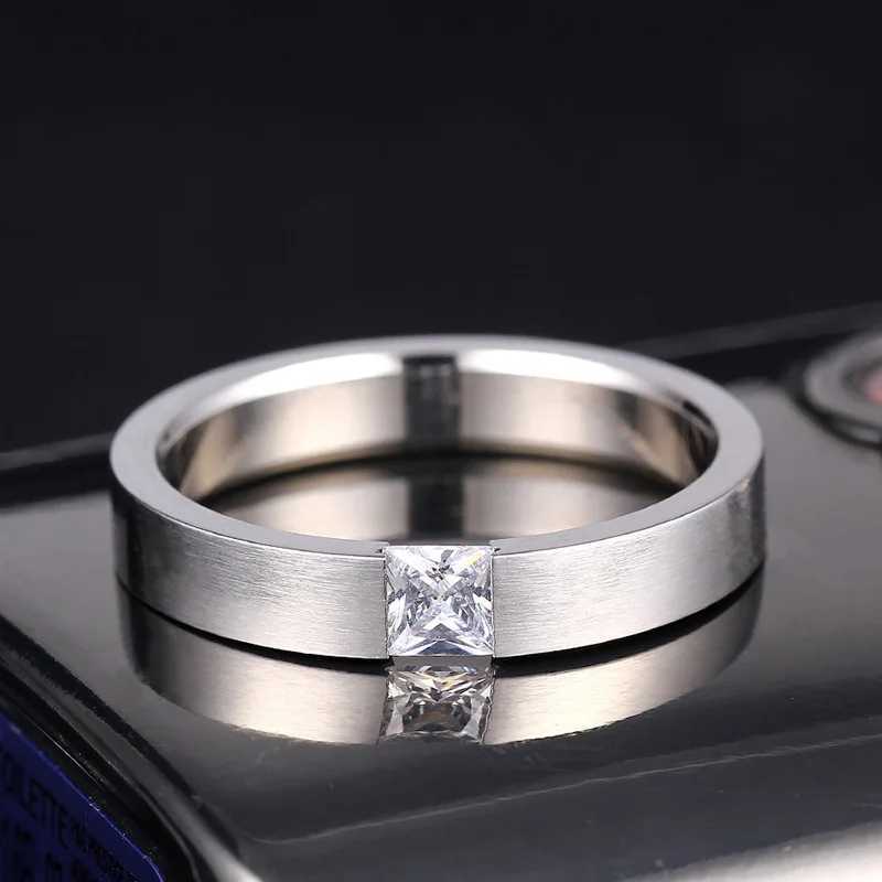 Rings Titanium Steel Rings Band for Women Minimalist Silver Color Zircon Ring Men Fashion Jewelry Frosted Scratched Free N260924 - view 3