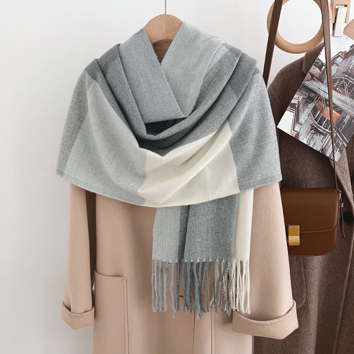 New Nordic Autumn Winter British Style Thickened Warm Imitation Cashmere Plaid Scarf Shawl for Couples Men and Women Dual-use